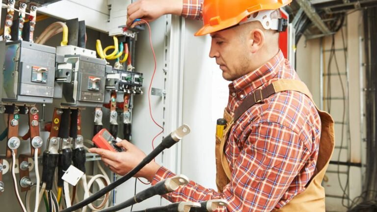 Elektryk przy skrzynce elektrycznej